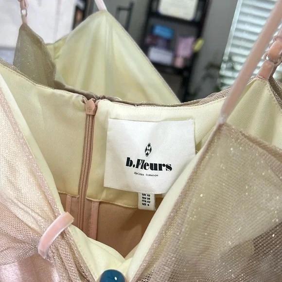 B.Fleurs Hopeless Romantic Tulle Bow Soft Peach Satin Maxi - Picture 7 of 7